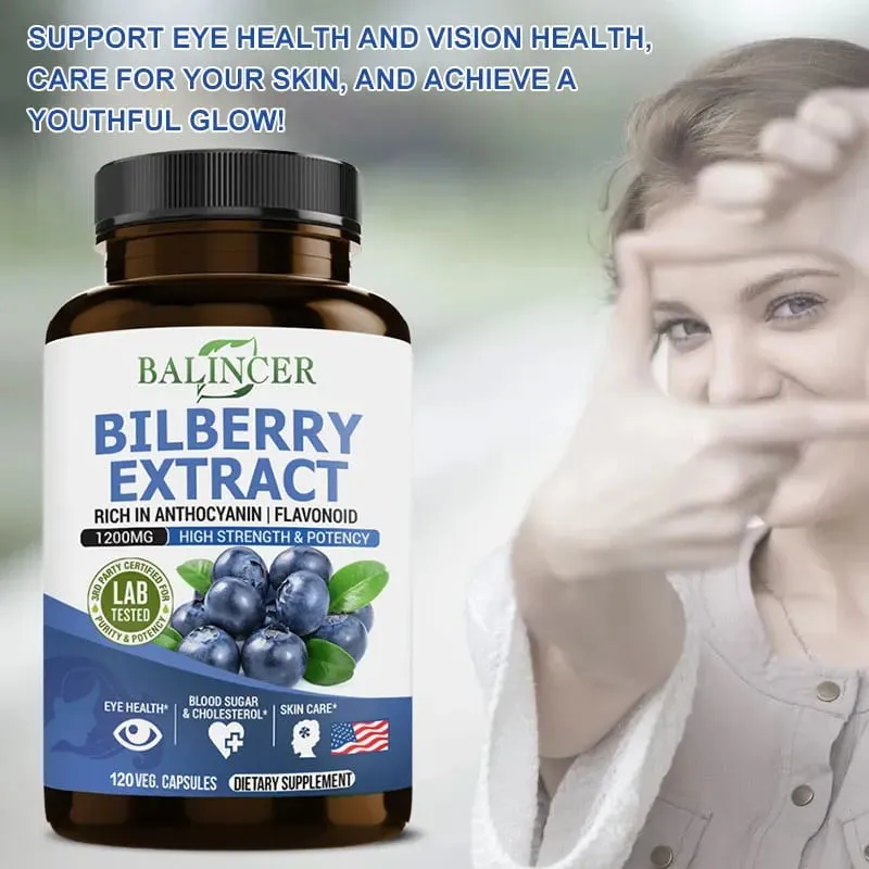 Bilberry Extract Supplements - Rich in Antioxidants Promote Vision Health and Protect Eyes Promote Brain Health