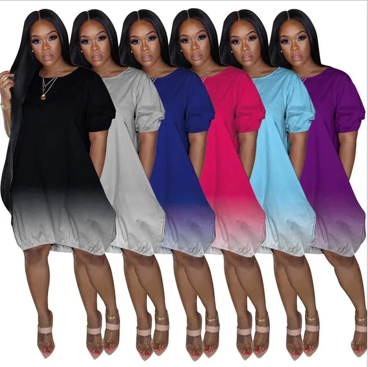 2024 European and American Cross-border New Product Oversized Women's Clothing New Casual Gradient Dress