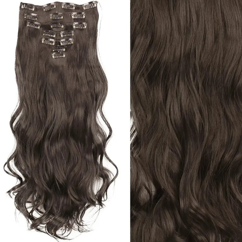 16 Clips 7Pcs/Set Hair Extensions Long Wavy Hairstyle Natural Synthetic Black Blonde Hairpieces Heat Resistant For Women — image 11