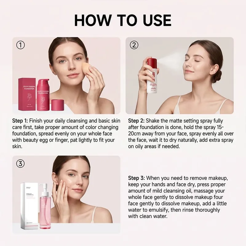 3-in-1 Makeup Kit Cleansing Oil Setting Spray Foundation Matte Long-Lasting Gentle Hydrating Natural Finish Daily Set — image 7