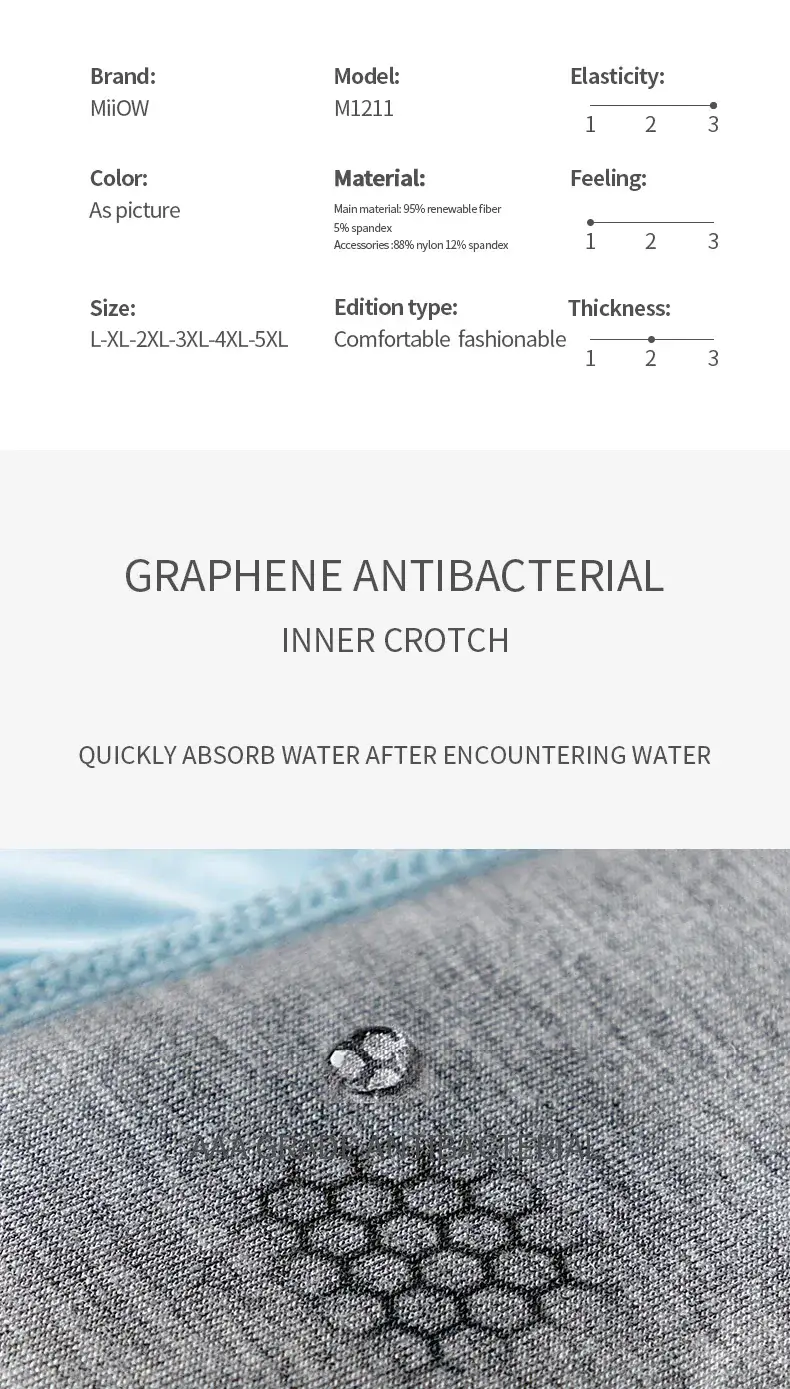 MiiOW 3Pcs Ice Silk Men Underwear Mens Underpants Graphene Antibacterial Crotch Men's Panties Breathable Man Boxers Briefs L-5XL — image 2