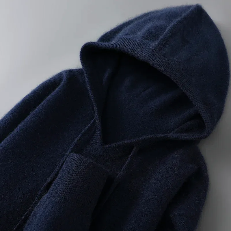 DjzDsm ฤดูใบไม้ร่วงฤดูหนาวเสื้อกันหนาวผู้ชาย 100% Merino ขนสัตว์หนา Hooded Pullover เสื้อถักนุ่มสบายๆขนสัตว์เสื้อผ้า Tops