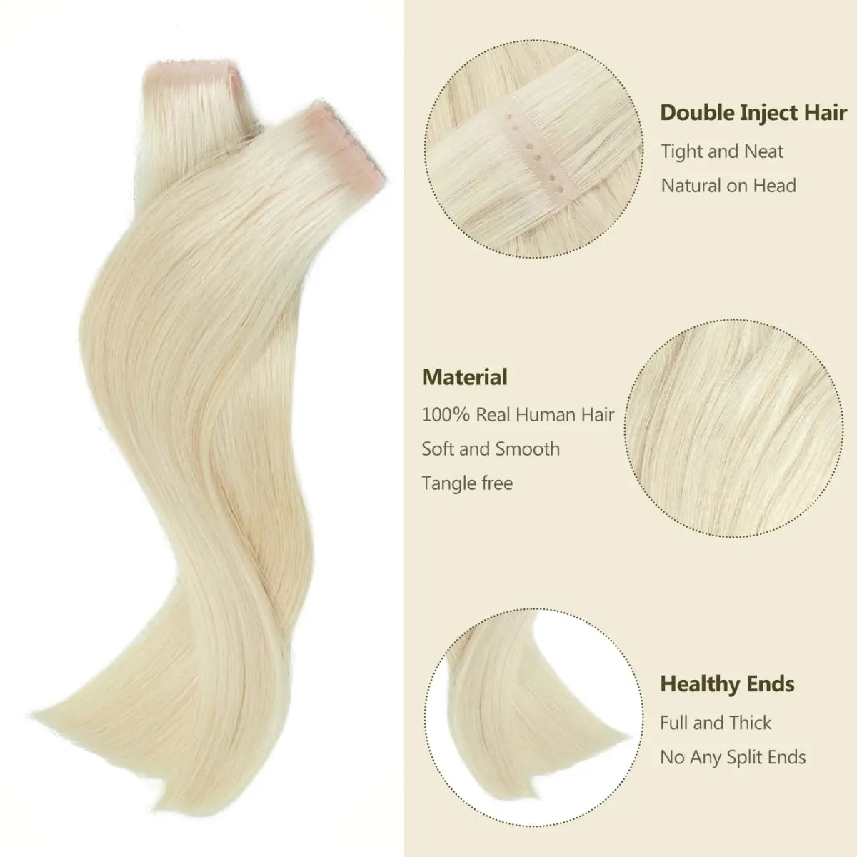 Invisible PU Hair Weft Twin Tabs Human Hair Extensions Brown 10PCS Machine Remy Hair Extensions with Holes Micro Beads Bundles