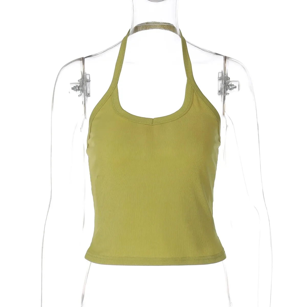 Hugcitar 2026 Summer Ribbed Halter Backless Solid Sexy Crop Tank Top Casual Y2K Women Clothes Beach Vacation Streetwear Yoga — image 8