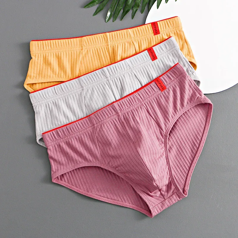 1/3 pièces hommes slips taille moyenne élastique doux respirant Anti-septique U convexe rayé couleur unie décontracté hommes caleçons sous-vêtements hommes — image 2