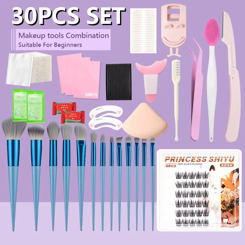 47PCS Set Waterproof Makeup Set BB Cream Eyebrow Pencil Eye Shadow Eyeliner Pencil Mascara Lipstick Loose Powder Brush Tool Set
