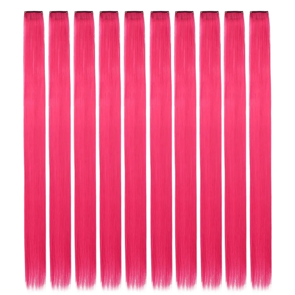 10PCS/Pack Colored Party Highlights Clip in Hair Extensions for Girls 22 Inches Omber colors Straight Hair Synthetic Hairpieces — image 23
