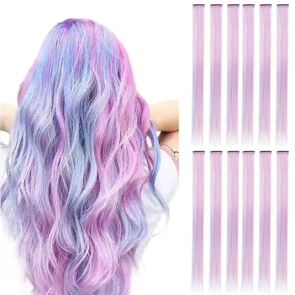 Clip in One Piece Hair Extension 6pcs/pack Unicorn Color Rainbow Pink Blue Purple Mixed Color Clip in Synthetic Hair Accessories — image 9