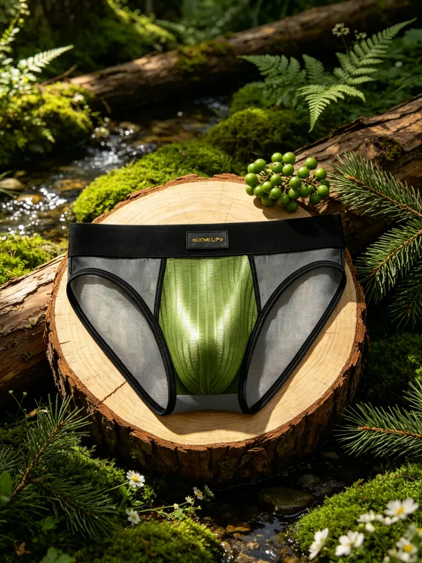 Herren Slips Patchwork Sheer Mesh Vertikale Streifen Glanz Beutel Niedrige Taille Breiten Elastischen Bund Atmungsaktive Männliche Unterwäsche DP923 — image 4