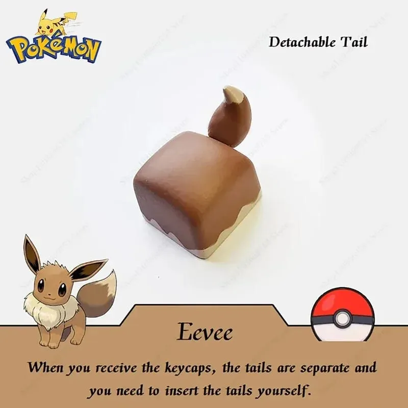 Pokemon Anime Cute Tail Keycaps Pikachu Gengar Eevee Keyboard Cap for Cross Shaft Mechanical Keyboard 3D Resin Keycaps Best Gift