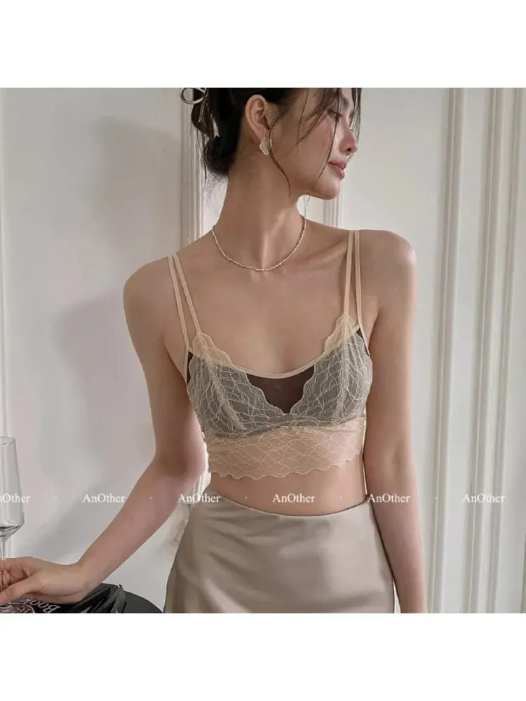 Sexy Lace Bralette No Underwire | French Triangle Cup Bra | Summer Thin Breathable for Women | Slimming Strappy Back Lingerie — image 2