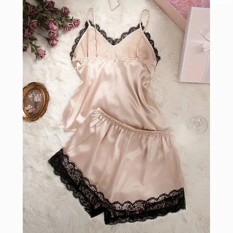 Sutiã de seda shorts pijamas conjunto sólido verão lingerie feminina conjuntos intimidade confortável sem costura sutiãs roupa interior cetim casa vestuário — image 3
