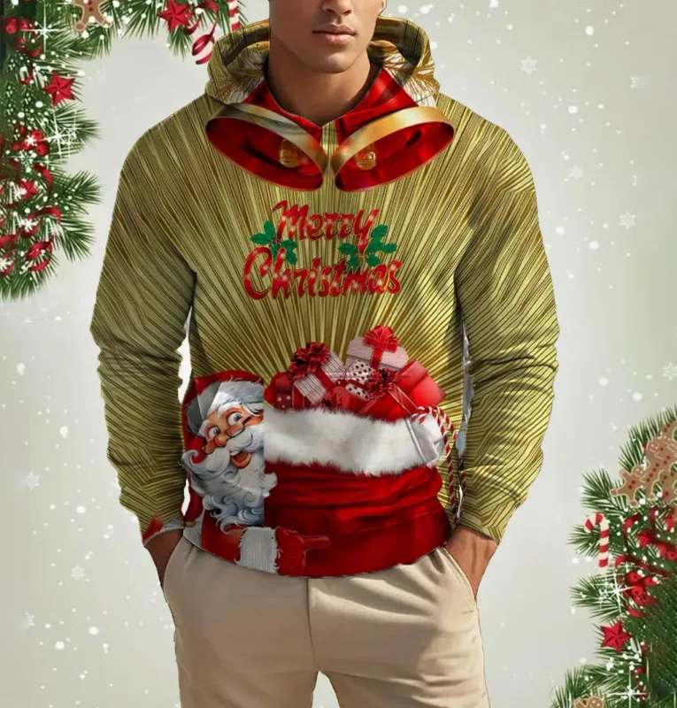 Men's Christmas Reindeer Print Hoodie Animal Cartoon Pattern Sweatshirt Casual Cute Polyester Spandex Blended Hooded Sweatshirt