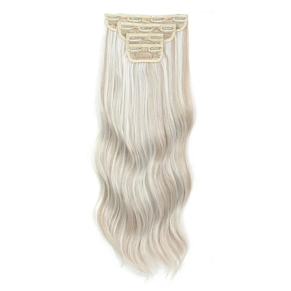4 pçs/set 11 clipes 22 polegadas 220g ondas de praia clipe em extensões de cabelo loira arenosa champanhe resistente ao calor sintético peruca — image 8
