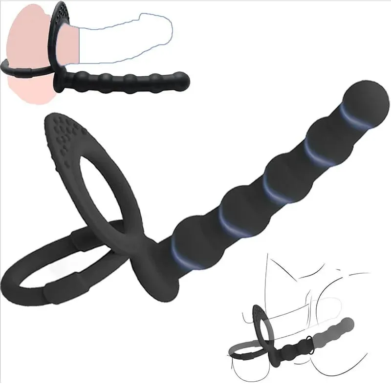 Double Penetration Dildo Dual Stimulation Vibrator for Couples Anal Beads G-Spot Massager Cock Ring Adult Sex Toys — image 2