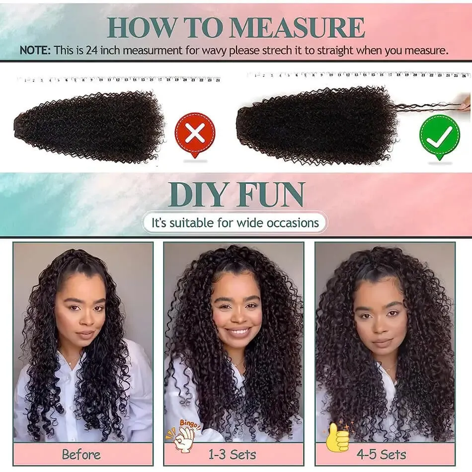 26'' Synthetic Jerry Curly Hair Extensions Double Weft 6PCS/Set Clip-In Full Head Organic Ice Silk Hairpiece Black/Brown 160g — image 5