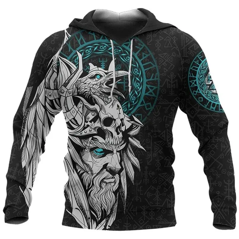 2024 Mens Hoodies Eagle Tattoo Pattern Vikings 3D Printed Fashion Casual Harajuku Hip Hop Autumn And Winter Oversized Sudaderas — image 29