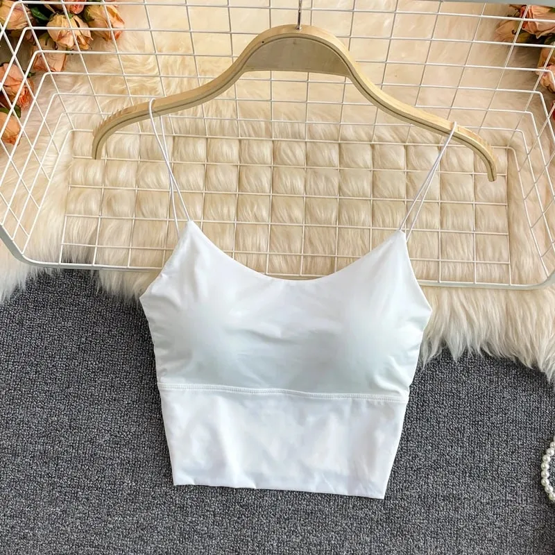 Women Crop Tops Sexy Solid Color Camisole Ice Silk Tube Top Seamless Sports Tank Top Wireless Underwear Padded Bra Bralette Vest — image 6