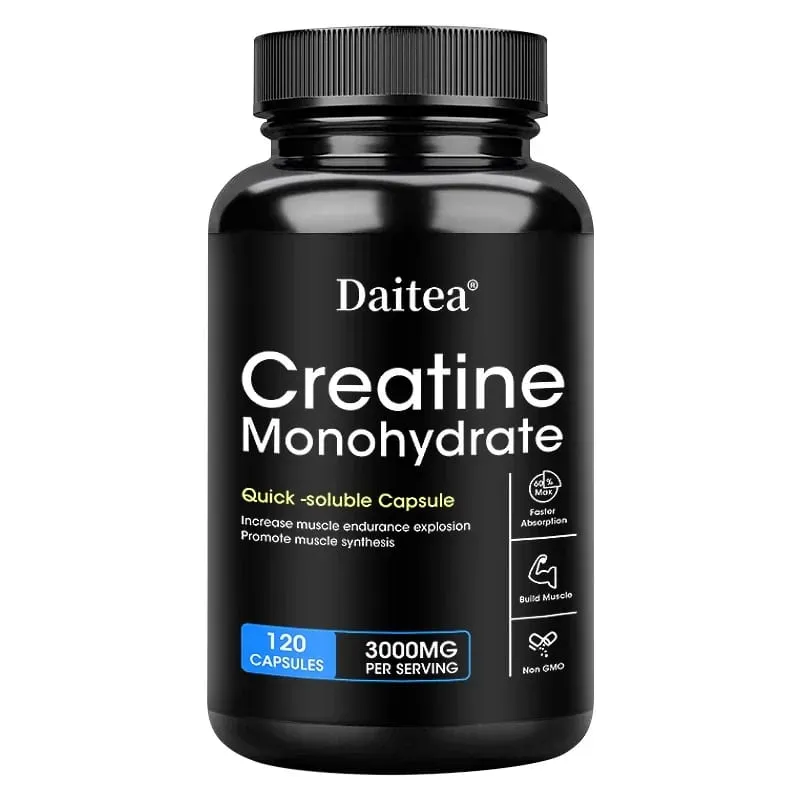 Daitea Creatine Monohydrate 3000 Mg - Strength Muscle Health Supplement for Men and Women Non-GMO and Gluten-Free Capsules