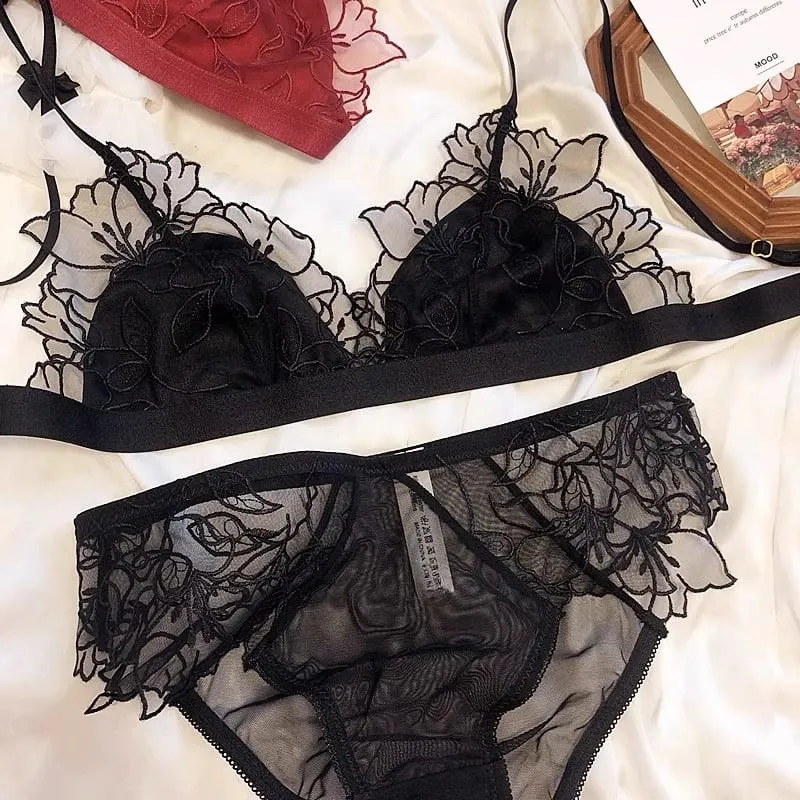 MOYISU – Bralette en dentelle brodée française, soutien-gorge Triangle sans fil pour femmes, ensemble de sous-vêtements élégants, bretelles fines, petite couverture de poitrine — image 8