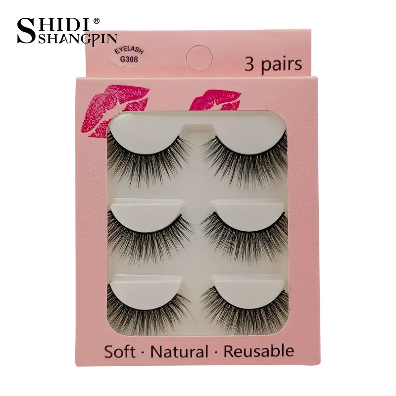 Faux Cils 3 Pairs False Eyelashes Natural Long 3D Mink Lashes Soft Fluffy Wispy Handmade Fake Lashes Eye Makeup Tools Maquiagem