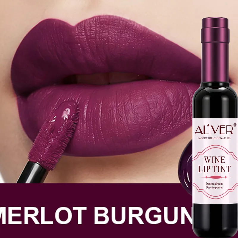 1pcs Red Wine Bottle Shape Matte Lip Gloss Sexy Lasting Non-stick Cup Velvet Matte Nude Liquid Lipstick Women Makeup Lip Gloss