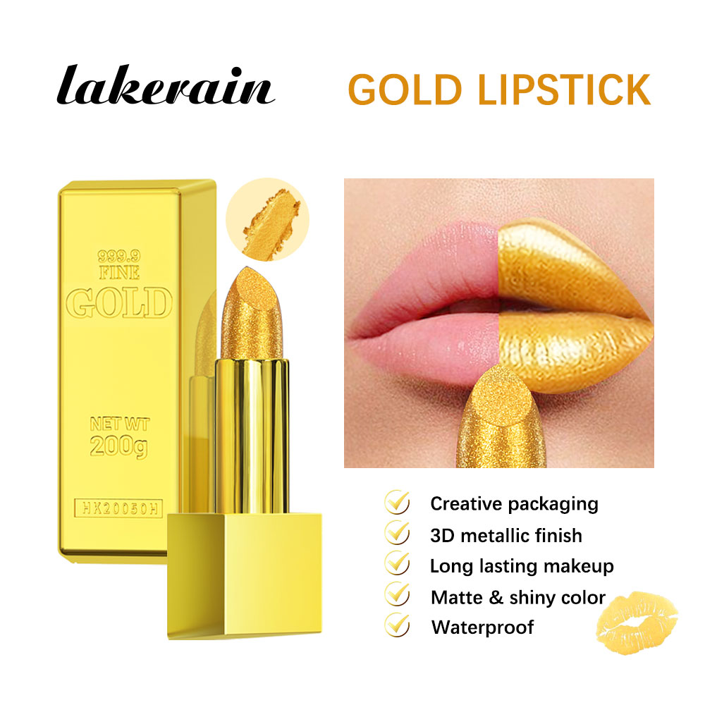 Hallowmas High-pigmented Gold Lipstick Shiny Metallic Matte Velvet Waterproof Long Lasting Sexy Gold Lip Gloss Women Lip Makeup — image 3