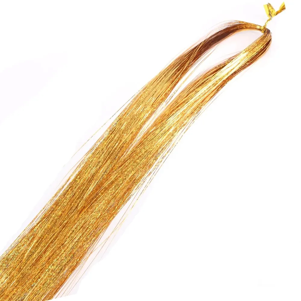 110cm Colorful Shiny Threads Glitter Hair Tinsel Kit Gold Purple Blue Silk Hair Glitter String Extensions Accessories for Women — image 10