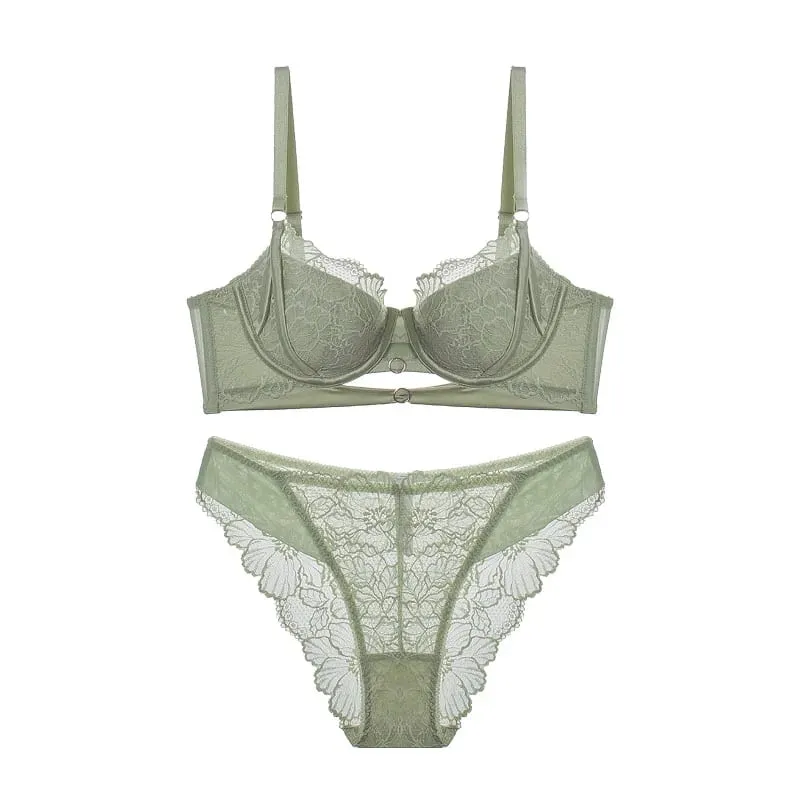 Balconette Lingerie Set French Lace - Underwire Lift Support for Petite Delicate Sheer Bralette Tushy Comfort Sexy Lace Trim — image 7