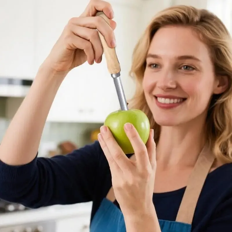 Corer Tool Kitchen Stainless Steel Pear Pitter Anti-Slip Manual Kitchen Corer with Wood Handle for Fruit Slicing Cooking Salad