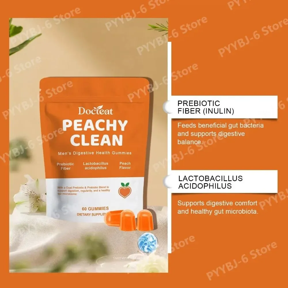 Men's Digestive Health Gummies – Prebiotic at Probiotic Blend – Sinusuportahan ng Peach Flavor ang Men Gut Health Araw-araw — image 6