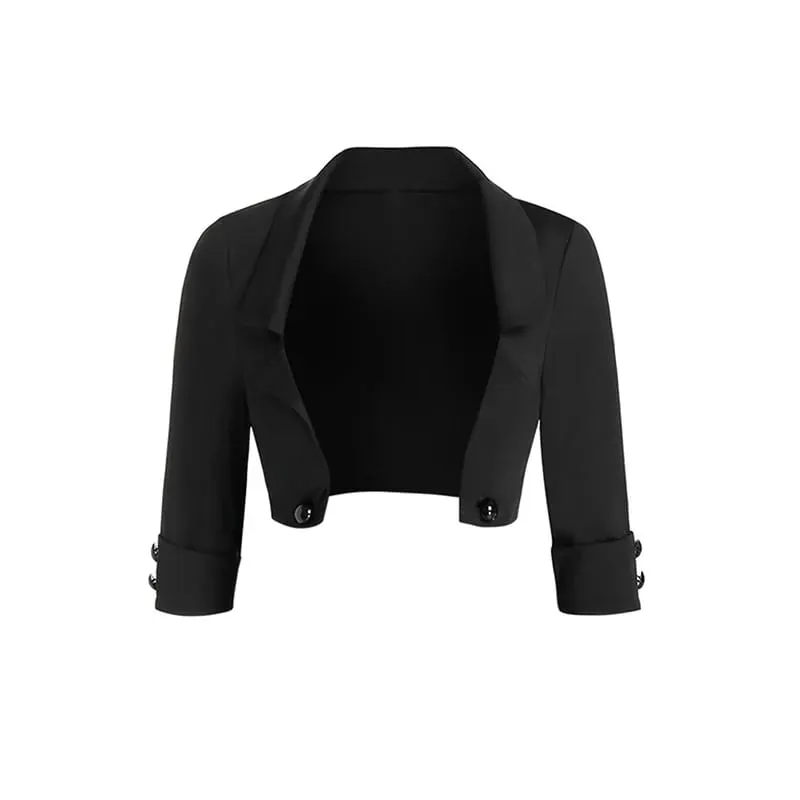 2025 Womens Gothic Dresses Sets Solid Color Open Front Crop Jacket and Lace Up Buckle Strap Crisscross Dress Outfit — image 7