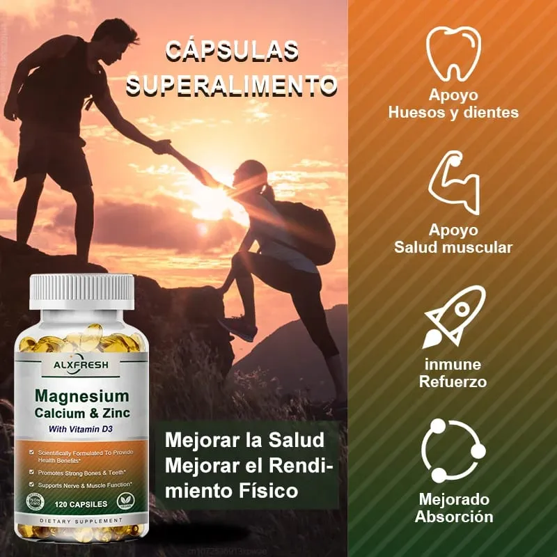 Alxfresh Cálcio Magnésio Zinco e Vitamina D3 Cápsulas para Sistema Imunológico Suporte à Saúde do Sistema Nervoso Ósseo | Vegano não transgênico — image 2