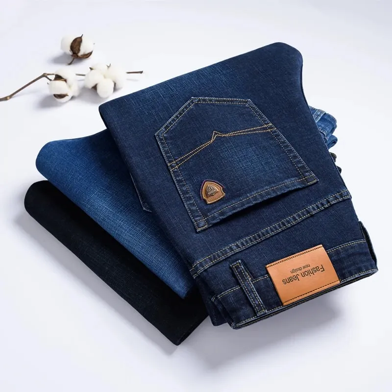 BAO 2026 autumn spring fitted straight stretch denim jeans classic style badge youth men's business casual jeans trousers — image 6