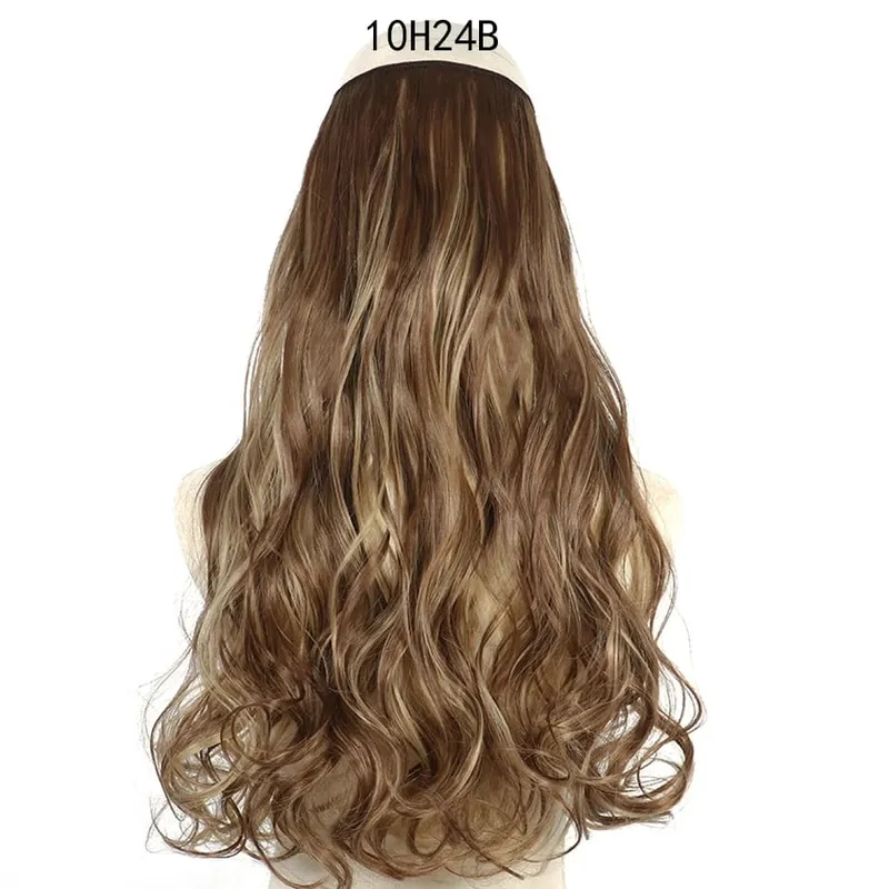 Long No Clips Invisible Wire Hair Extensions 16 22 32" Synthetic Wavy Black Brown One Piece Hairpiece Hair Extension