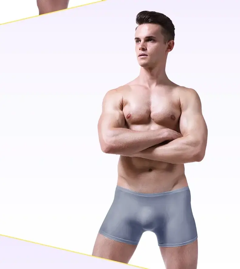 Ice silk underwear men's seamless ultra-thin transparent boxer shorts sexy one piece summer breathable youth tide four corners — image 18