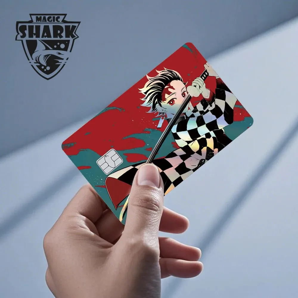 Magic Shark Demon Slayers Anime Cool Shinny Holographic Laser Skin Cover Sticker Film for Debit Credit Card