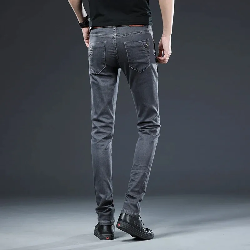 New Men Slim Button Black Skinny Jeans Solid Color Stretch Skateboard Multi-button Youth Male Denim Pants — image 4
