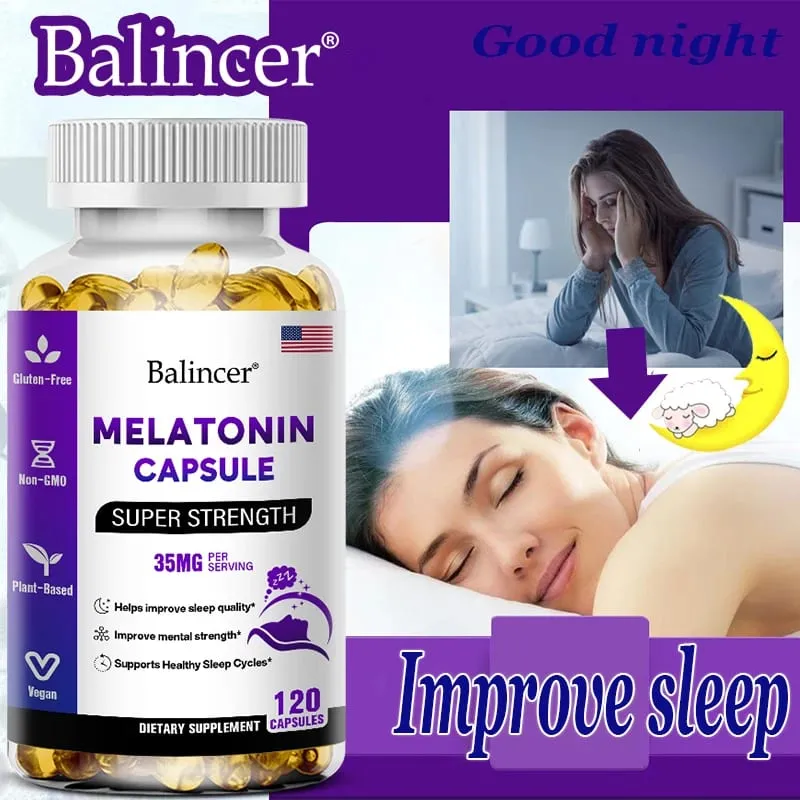 Contains 35 Mg Melatonin Capsules - Improve Insomnia Promote Sleep Quality & Alertness Help Deep Sleep 120 Capsules