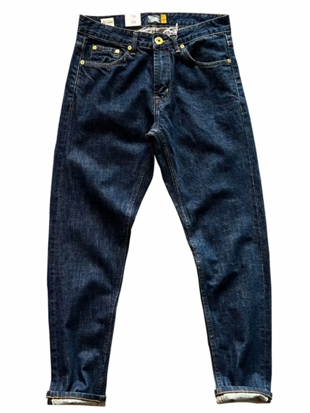 14oz High Quality 100% Cotton One Wash Raw Deep Blue Denim Jeans for Men Red Selvedge Slim Straight Pants Vintage Y2K Youth Male — image 5