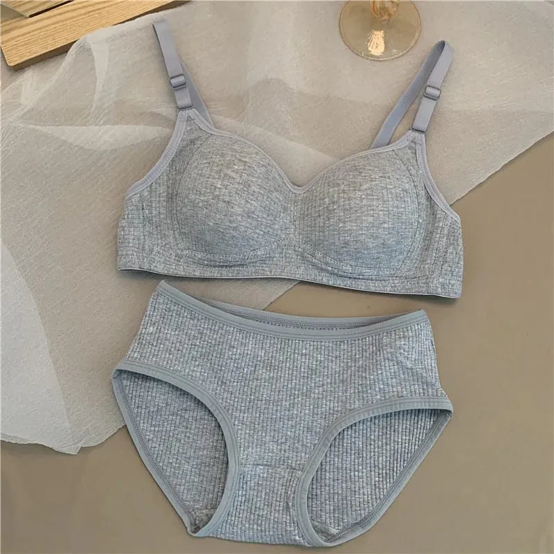 Women Seamless Bra Sets Panties+Wire Free Bra 2Pcs Suit Solid Color Bralette Lingerie Sexy Brassiere Cotton Female Underwear Set — image 10