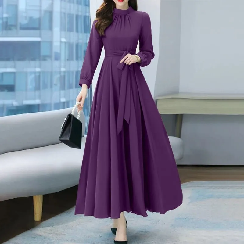 Women Long Sleeve A-line Sundress Spring Long Dress Autumn Solid Party Holiday Maxi Dresses Vestidos Femme Vintage Robe — image 9