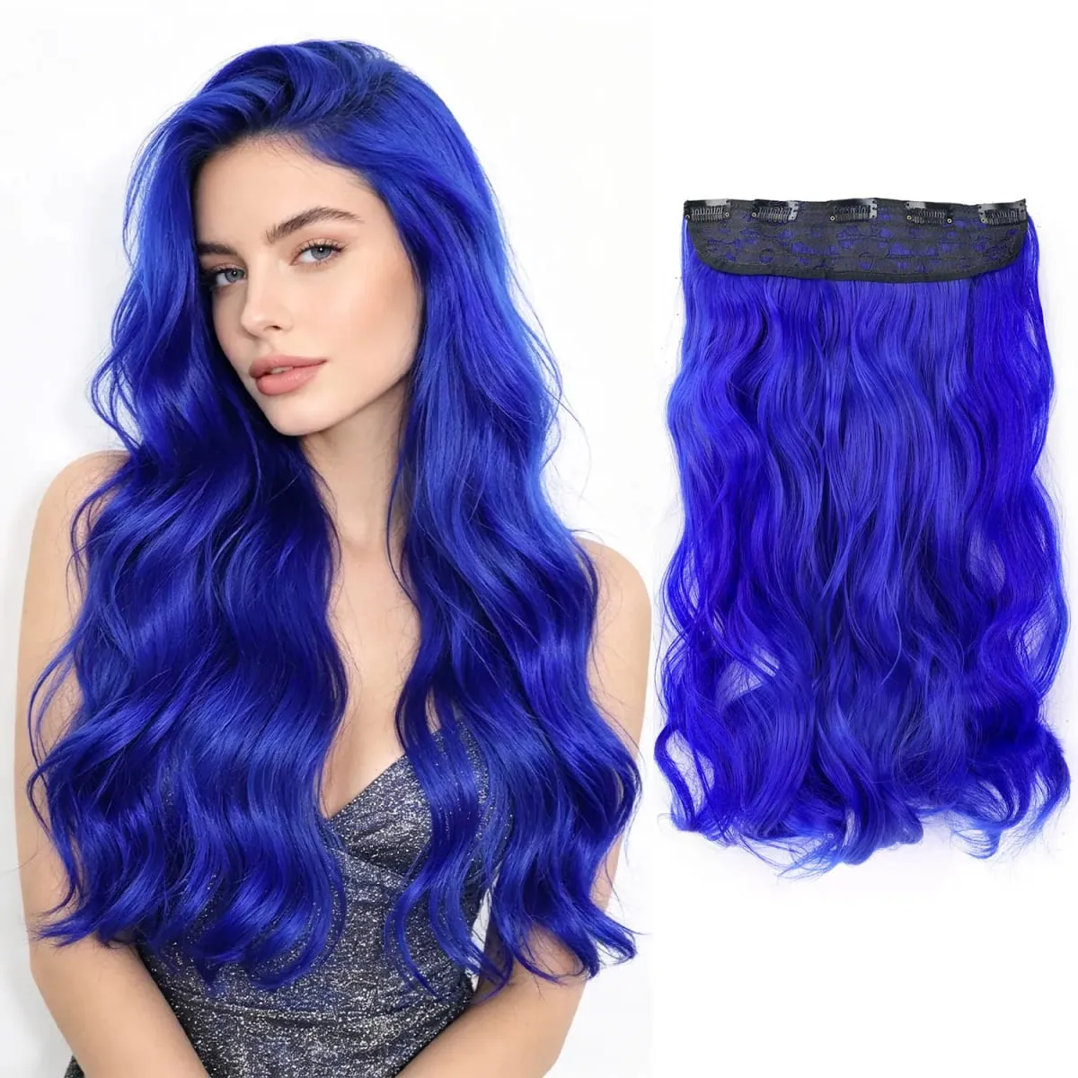 Syntetisk clip in hair extensions 5 clips i ét stykke højtemperatur fiber bølgede hårstykker til kvinder daglig festferie — image 19