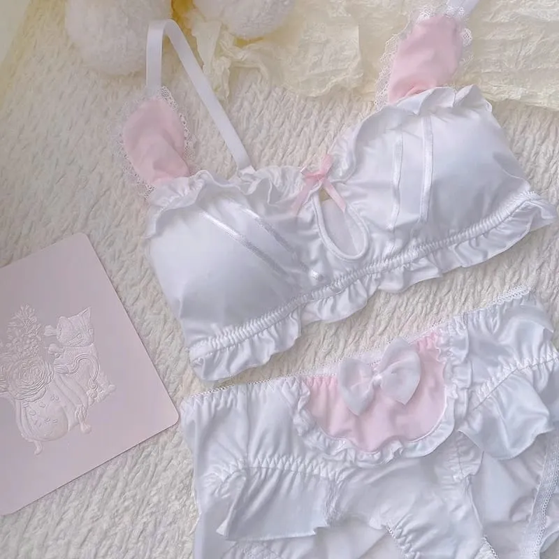 Kawaii Lolita Bra Set Bunny Ear Cutout No Wire Bralette Soft Sweetheart Lingerie Small Bust Pure Sexy Japanese Ya Ma Die — image 12