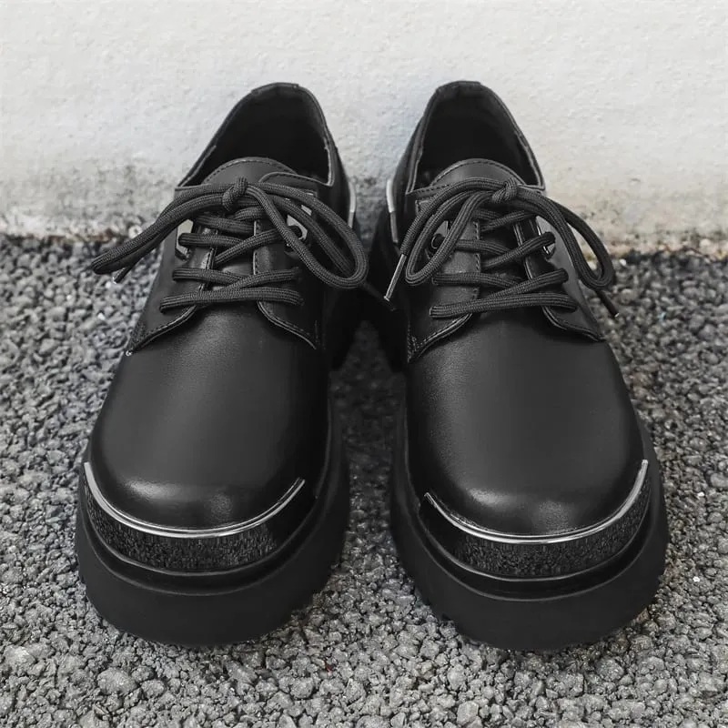 Retro Men Derby Shoes Black Casual Lace Up Thick Soled Wear-resistant Business Couple Commuting Shoes Outdoor Work Shoes Men — image 4