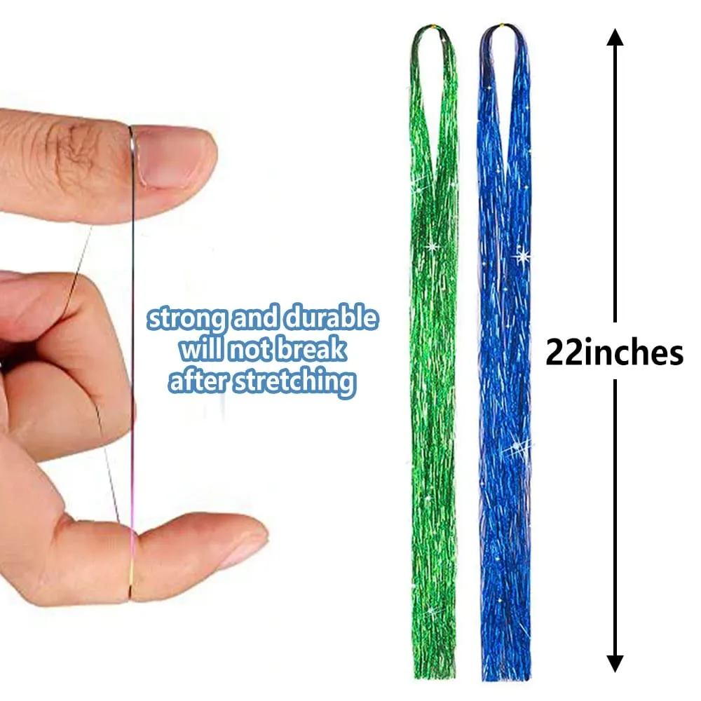 110cm Colorful Shiny Threads Glitter Hair Tinsel Kit Gold Purple Blue Silk Hair Glitter String Extensions Accessories for Women — image 3