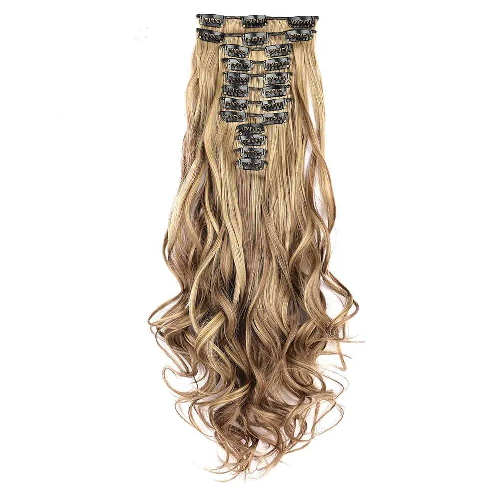 Pink Hair Extensions 12Pcs Clip in Hair Extensions 22 Inches Long Curly Hair Extensions Clip ins Soft Synthetic Hair Extensions — image 7