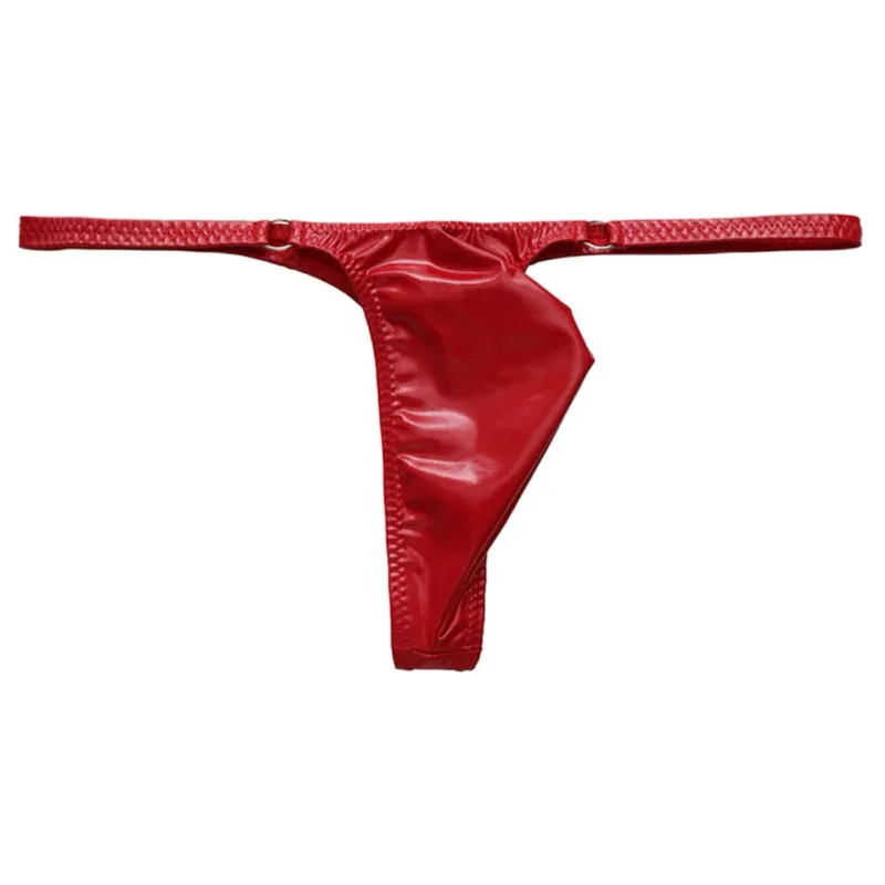 1pc Mannen Glanzend Lederen Taille Met Metalen Ring G-strings Thongs Gay Ardennen Pouch Lage Taille Rekbaar ondergoed Butt-Bloot Sexy
