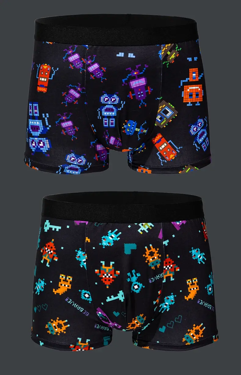 5-pcs Men's trendy graffiti, pixel, cyberpunk print boxer underwear, comfortable and casual and fashionable boxer — image 1