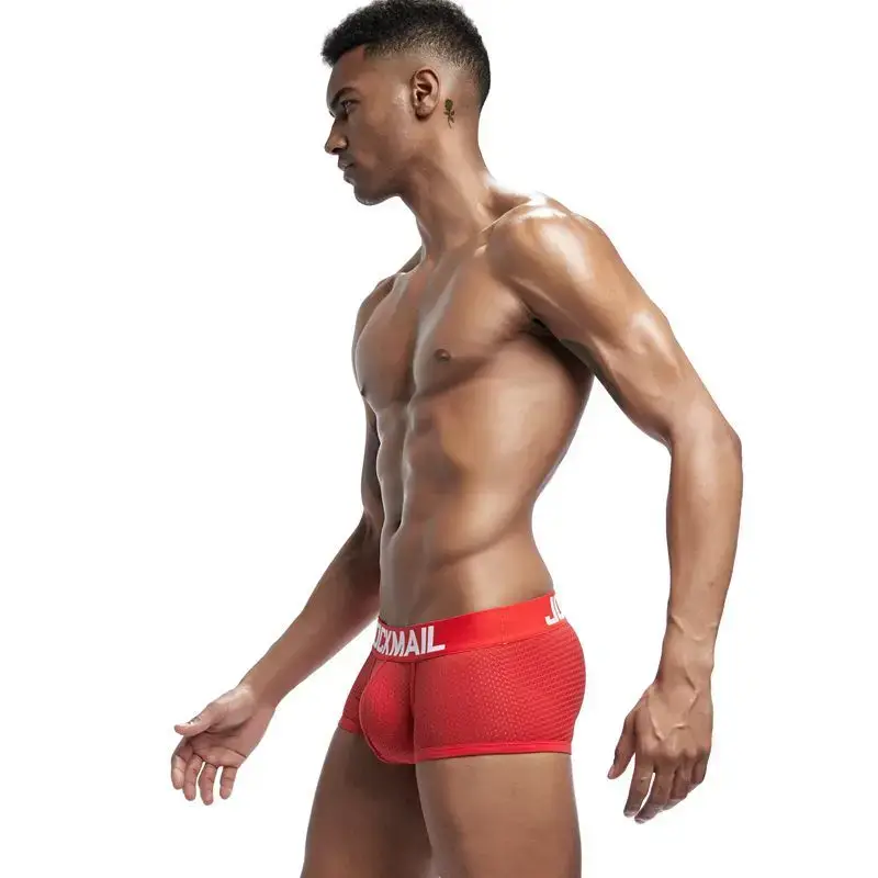 Jockmail Boxers Sexy Mens Panties Mesh Quick-drying Breathable Calzoncillos Solid Color Simple Boxers Hombre Semi-transparent — image 21